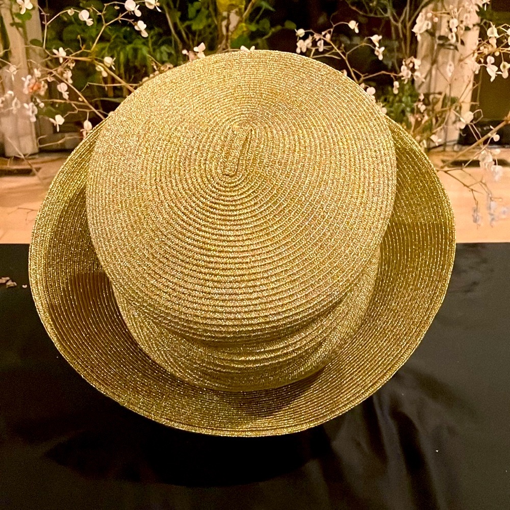 Gold Wide Brim Hat with Ribbed Texture - Picture 3 of 5